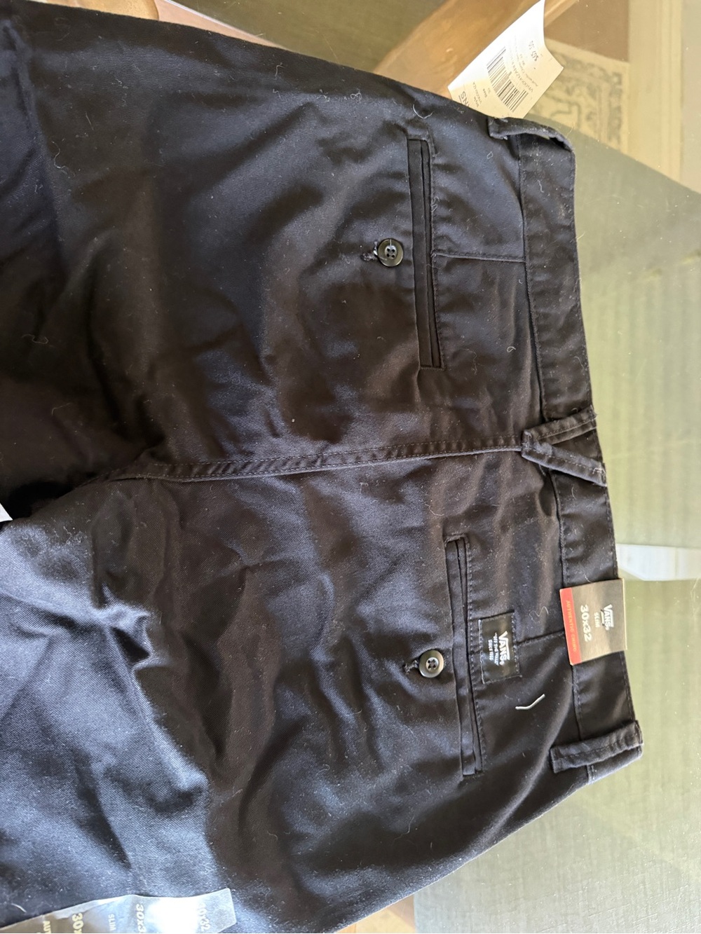 Vans Slim Black Chino Pants with Back Button Pocket